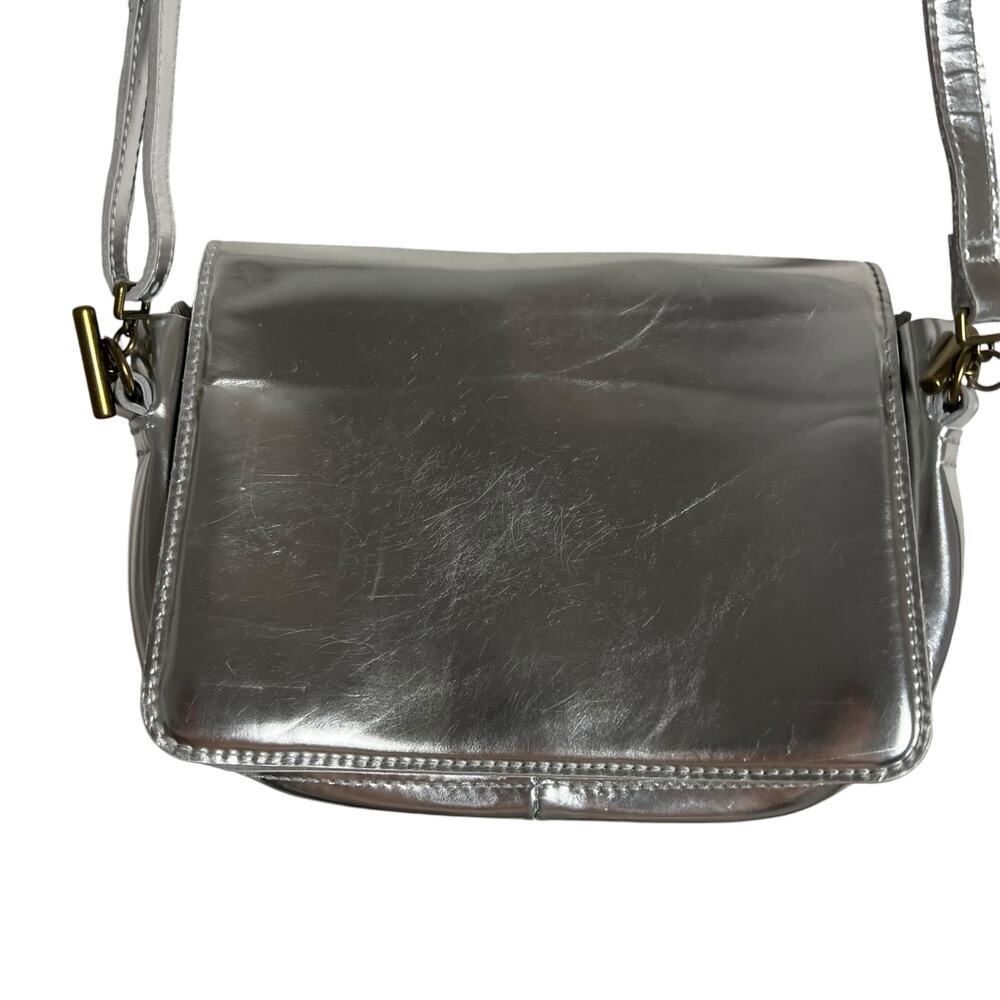 Madewell Metallic Silver Leather Flap Crossbody Bag - Picture 3 of 9